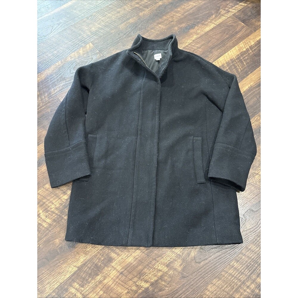 J.Crew Black Wool Blend Funnel Neck City Coat Jacket Womens Sz 12 Hidden Zipper